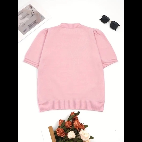 Elegant Knit Pullover Sweater Round Neck Short Sleeve XL - Picture 2 of 3